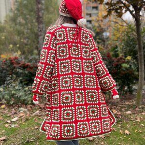 Christmas Crochet Cardigan Coat, Elf Jacket, Ugly Christmas Sweater